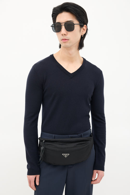 Prada Black Re-Nylon Logo Belt Bag