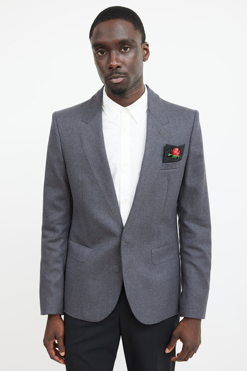 Prada Black 
Multicolour Leather Rose Pocket Square