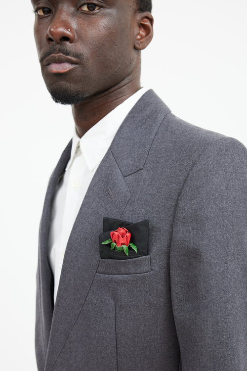 Prada Black 
Multicolour Leather Rose Pocket Square