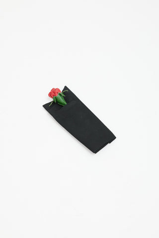 Prada Black 
Multicolour Leather Rose Pocket Square