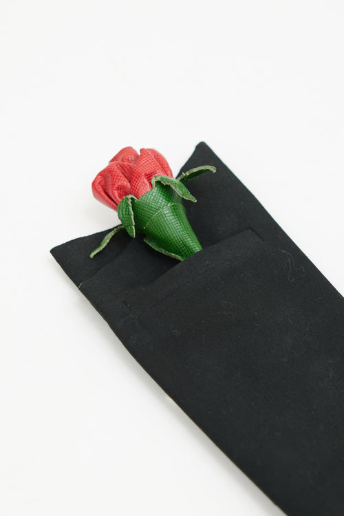 Prada Black 
Multicolour Leather Rose Pocket Square