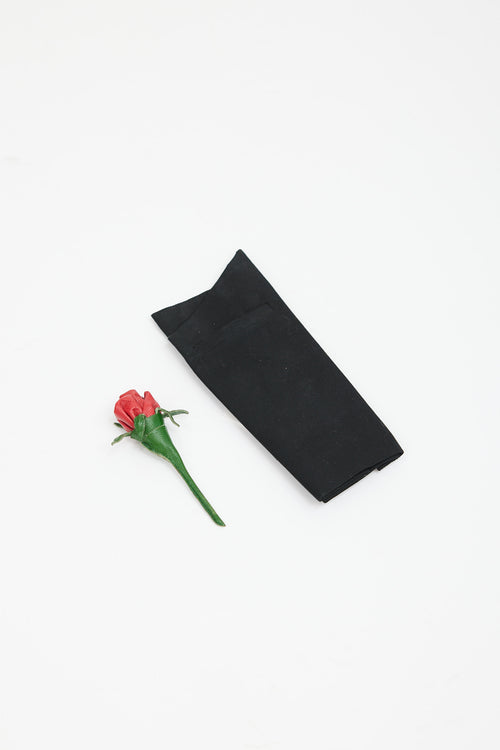 Prada Black 
Multicolour Leather Rose Pocket Square