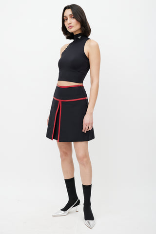 Prada Black 
Red Leather Trim Skirt