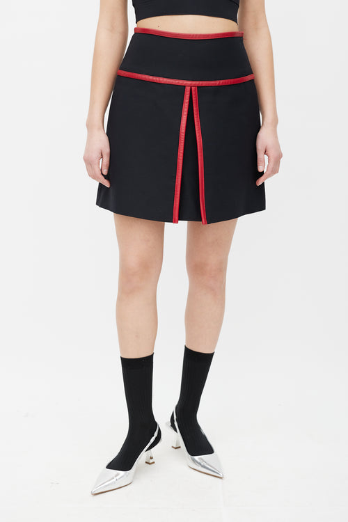 Prada Black 
Red Leather Trim Skirt