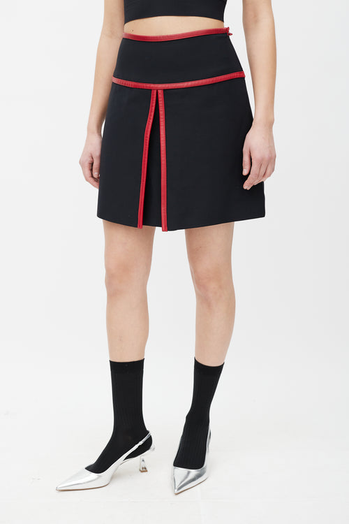 Prada Black 
Red Leather Trim Skirt