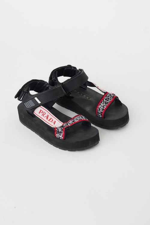 Prada Black 
Red Sport Knit Sandal