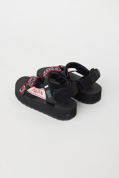 Prada Black 
Red Sport Knit Sandal