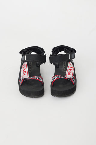 Prada Black 
Red Sport Knit Sandal