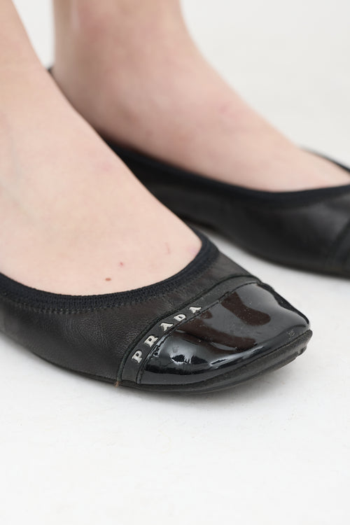 Prada Black Leather Scrunch Ballet Flat