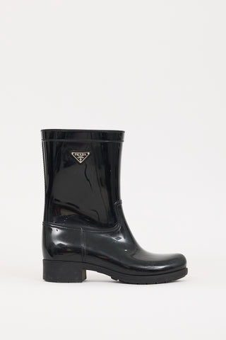 Prada Black Rubber Triangle Logo Rain Boot