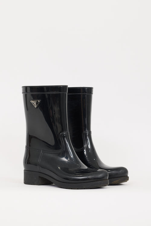 Prada Black Rubber Triangle Logo Rain Boot