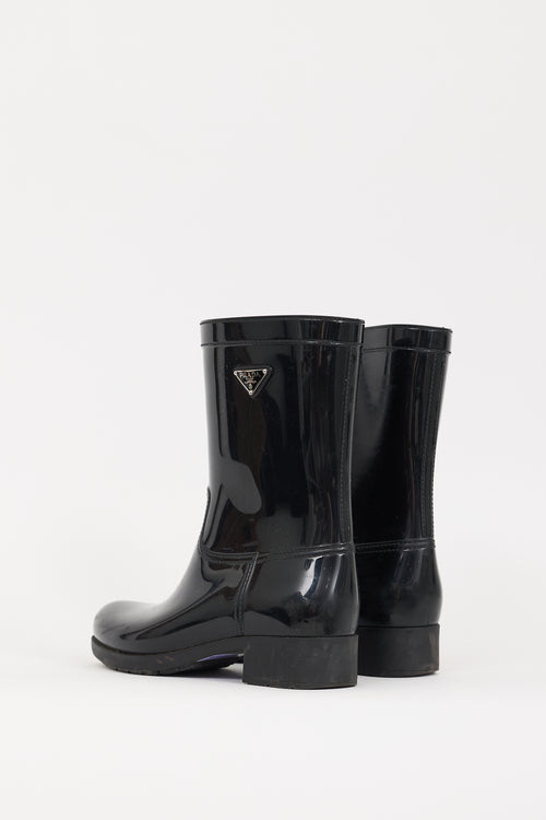 Prada Black Rubber Triangle Logo Rain Boot