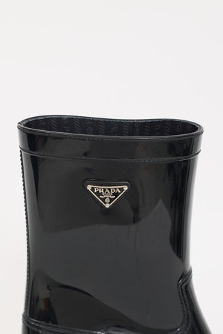 Prada Black Rubber Triangle Logo Rain Boot