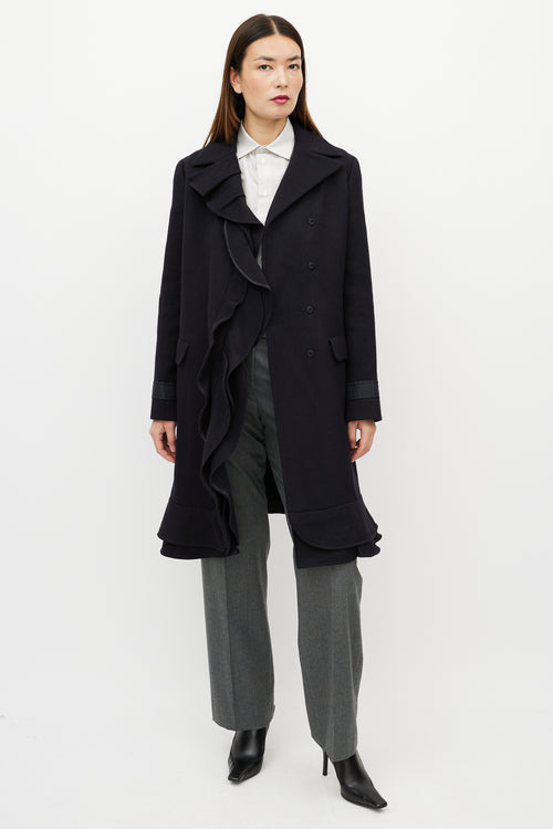 Prada Black Wool 
Cashmere Ruffle Coat