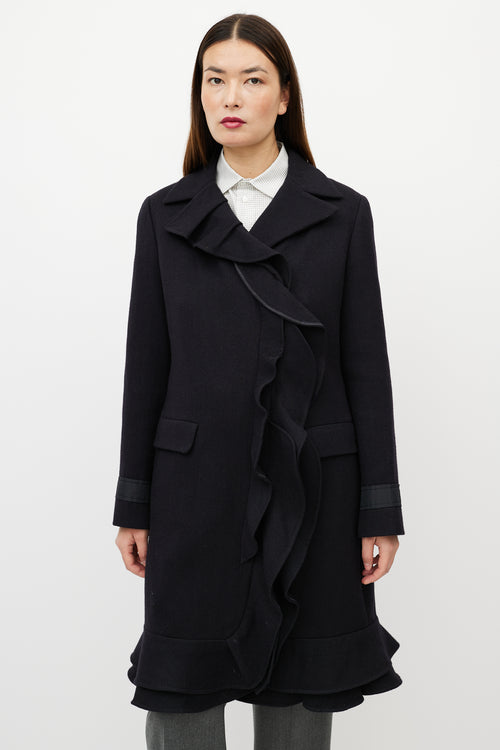 Prada Black Wool 
Cashmere Ruffle Coat