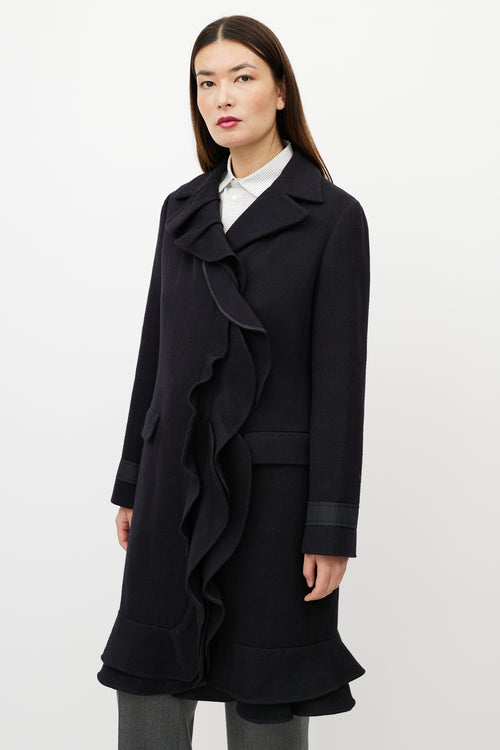 Prada Black Wool 
Cashmere Ruffle Coat