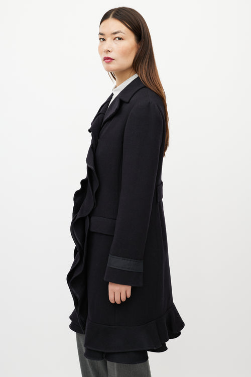 Prada Black Wool 
Cashmere Ruffle Coat