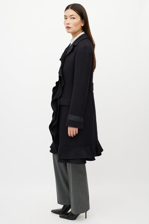 Prada Black Wool 
Cashmere Ruffle Coat