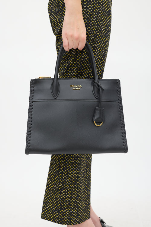 Prada Black Saffiano 
City Leather Paradigme Woven Bag