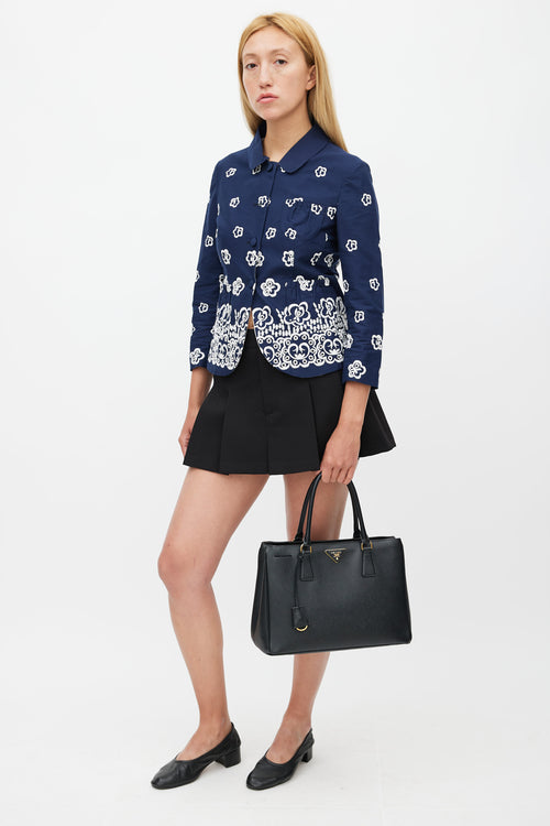 Miu Miu Navy 
White Floral Embroidered Jacket