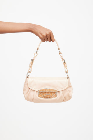 Prada Beige Vitello 
Embossed Leather Shoulder Bag