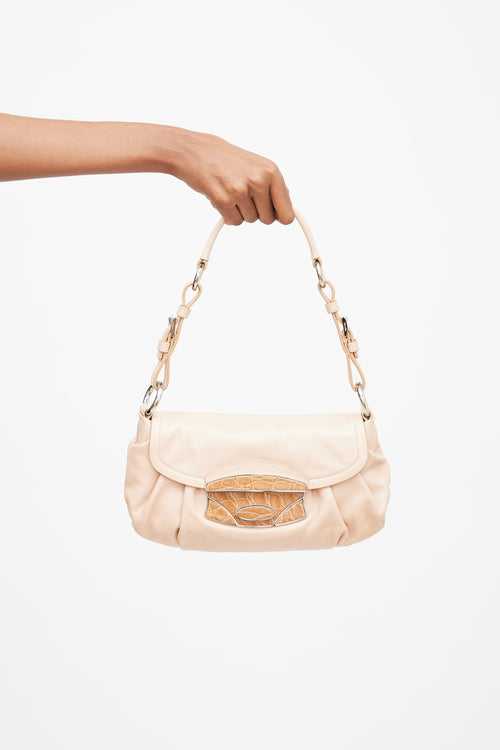 Prada Beige Vitello 
Embossed Leather Shoulder Bag