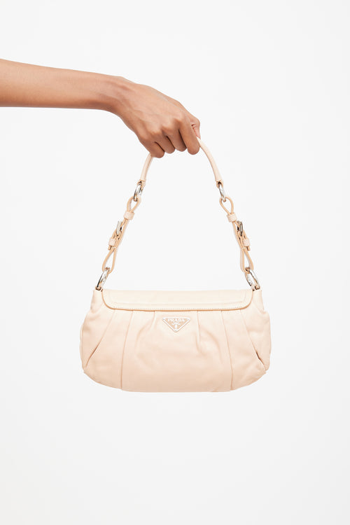 Prada Beige Vitello 
Embossed Leather Shoulder Bag