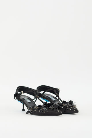 Prada Black Satin Beaded 
Sequin Pump