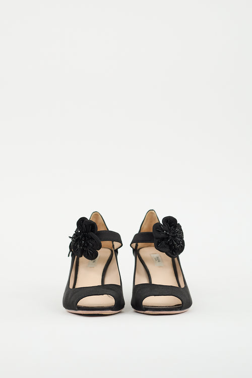 Prada Black Satin Peep Toe Mary Jane Pump