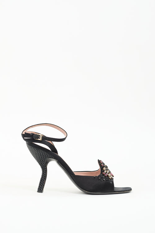 Prada Black Satin Rhinestone Heel