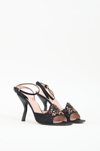 Prada Black Satin Rhinestone Heel