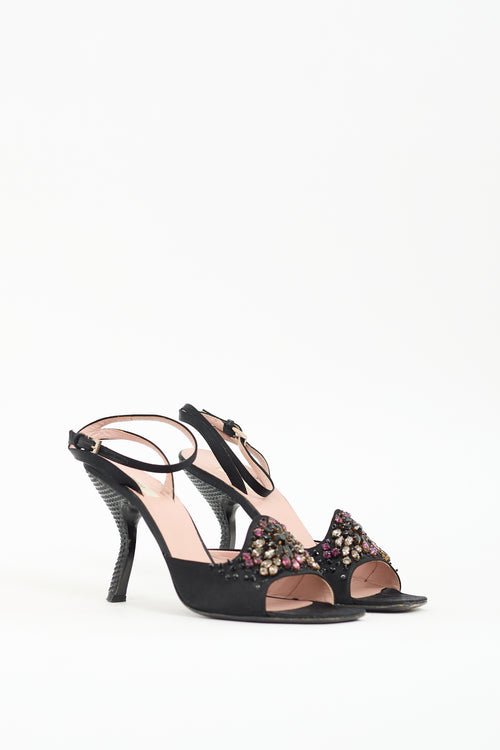 Prada Black Satin Rhinestone Heel