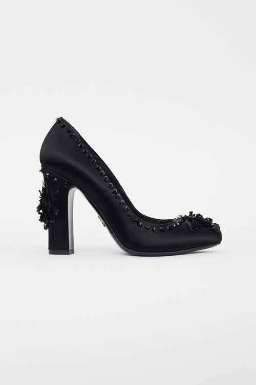 Prada Black Satin Sequin Heel