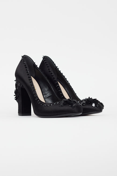 Prada Black Satin Sequin Heel