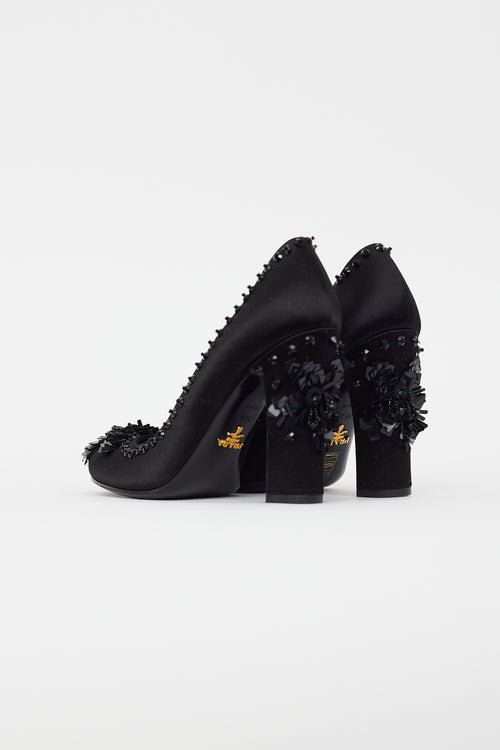 Prada Black Satin Sequin Heel