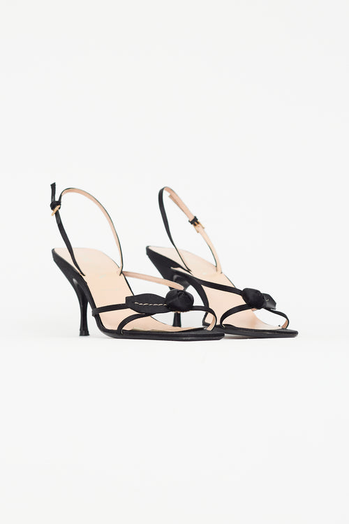 Prada Vintage Black Satin Strappy Flower Slingback Heel