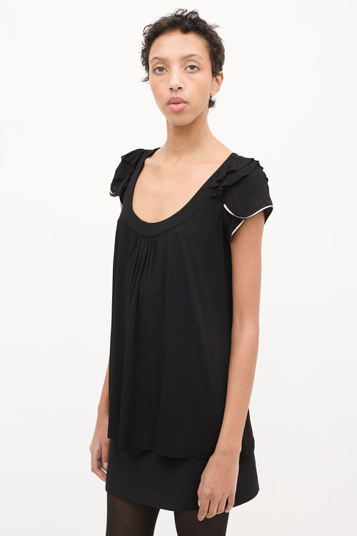 Prada Black Scoop Neck Ruffle Sleeve Top