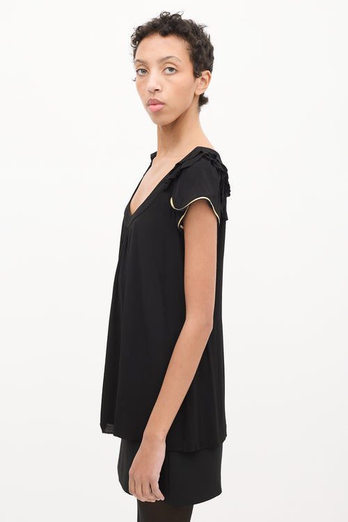 Prada Black Scoop Neck Ruffle Sleeve Top