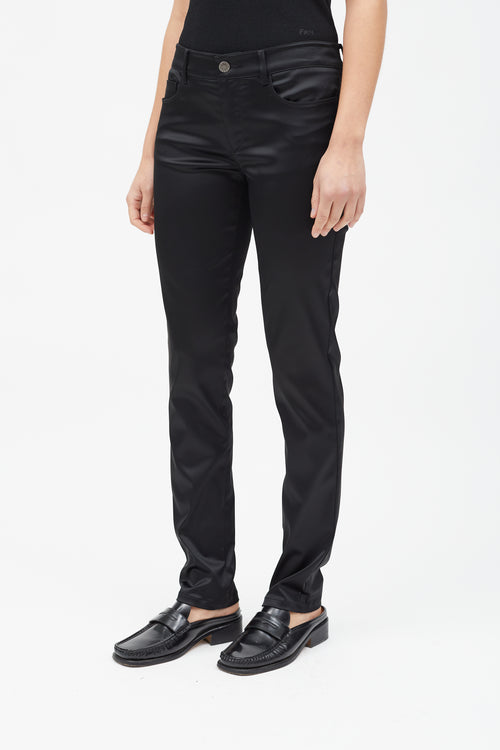 Prada Black Shiny Nylon Slim Leg Pant