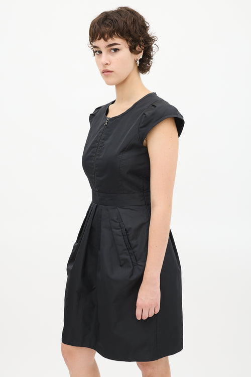 Prada Black Silk Pleated Zip Dress