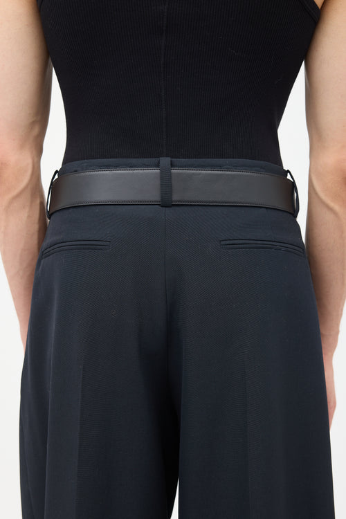 Prada Black Leather Square Buckle Belt