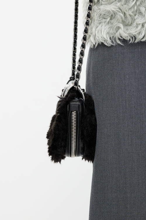 Prada Black 
Silver Faux Fur Stud Bag