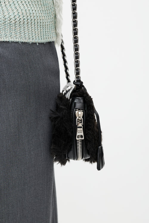 Prada Black 
Silver Faux Fur Stud Bag