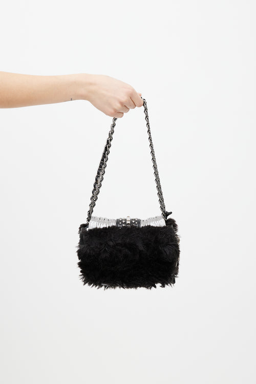 Prada Black 
Silver Faux Fur Stud Bag