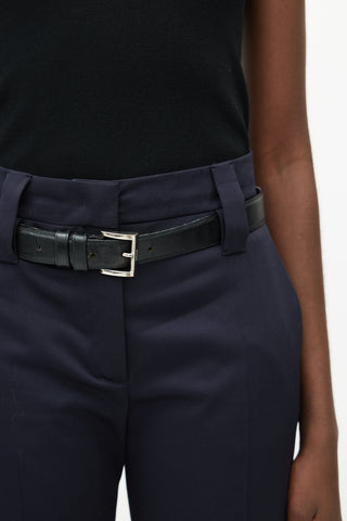 Prada Black 
Silver Saffiano Belt