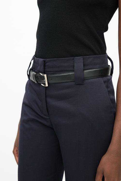 Prada Black 
Silver Saffiano Belt