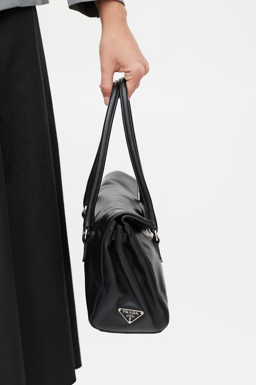 Prada Black 
Silver Vitello Leather Bag