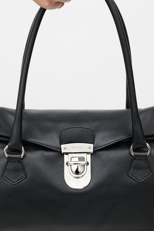 Prada Black 
Silver Vitello Leather Bag