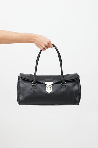 Prada Black 
Silver Vitello Leather Bag