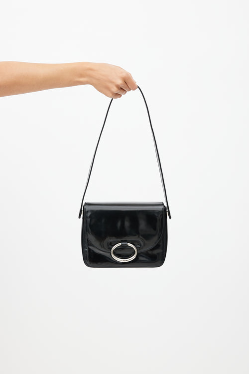 Prada Black Spazzolato Leather 
Silver Buckle Shoulder Bag